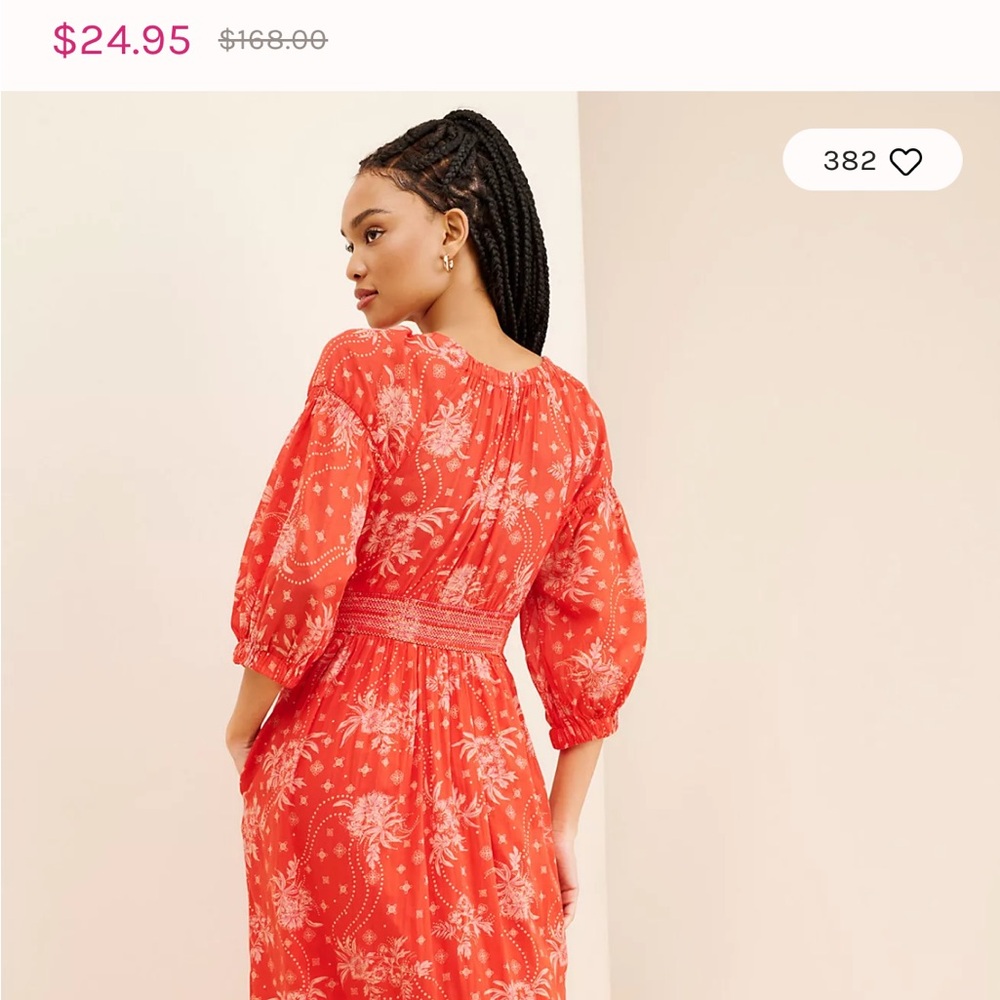 Red Floral V-Neck Dress - Picture 3 of 10